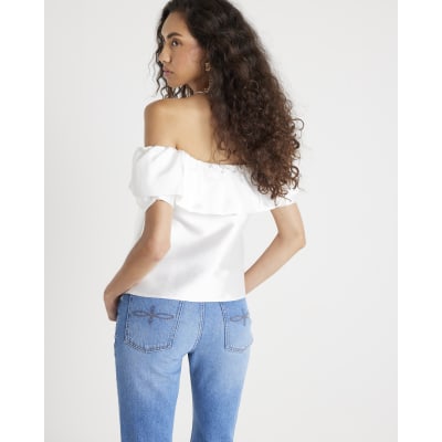 Cream Frill Detail Bardot Top