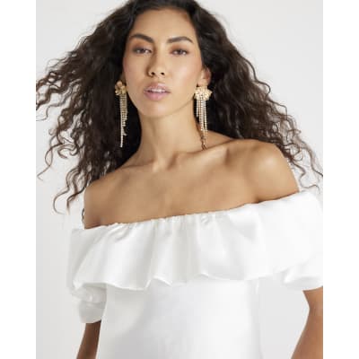 Cream Frill Detail Bardot Top