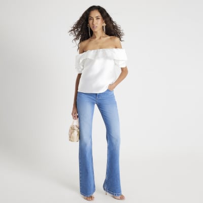 Cream Frill Detail Bardot Top