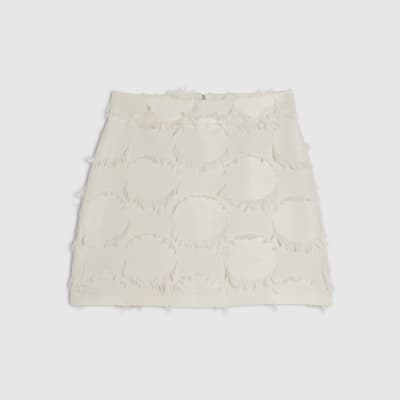 Cream Fringed Mini Skirt