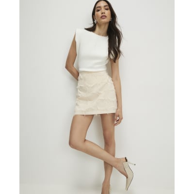 Cream Fringed Mini Skirt