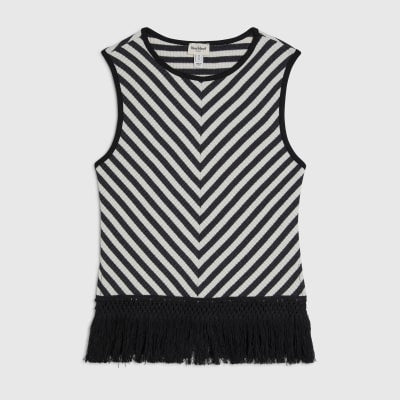 Cream Fringed Stripe Tank Top