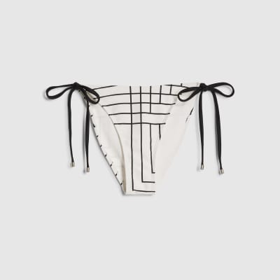 Cream Geometric Stripe Print Bikini Bottoms