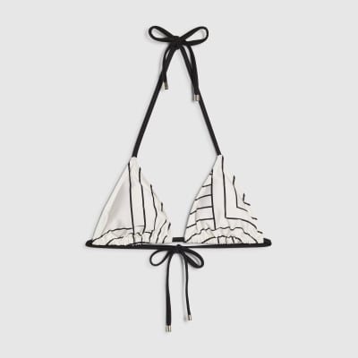 Cream Geometric Stripe Triangle Bikini Top