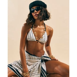 Cream Geometric Stripe Triangle Bikini Top