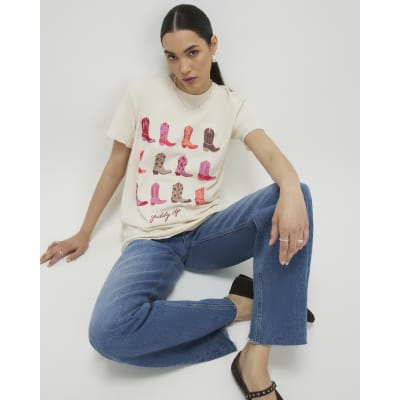 Cream Giddy Up Embroidered T-shirt