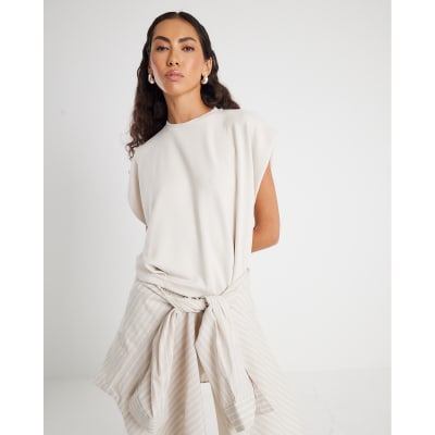 Cream Grown On Sleeve Pleat Top