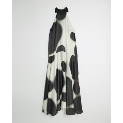 Cream Halter Neck Spot Satin Slip Dress