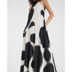 Cream Halter Neck Spot Satin Slip Dress