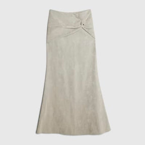 Cream Hammered Faux Leather Midi Skirt