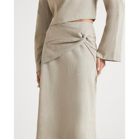 Cream Hammered Faux Leather Midi Skirt