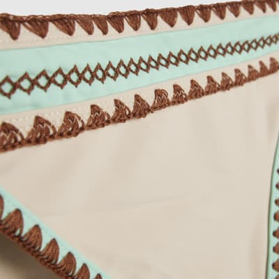 Cream High Leg Whipstitch Bikini Bottoms
