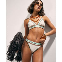 Cream High Leg Whipstitch Bikini Bottoms