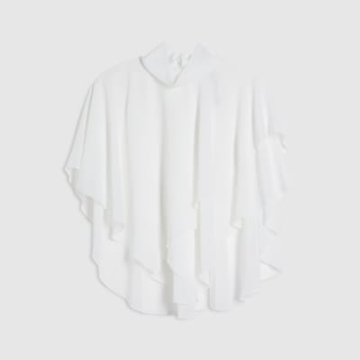 Cream High Neck Ruffle Cape