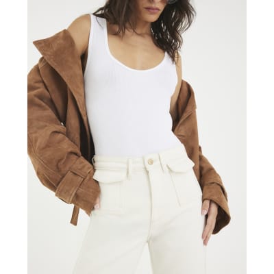 Cream High Rise Relaxed Flared Jeans
