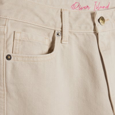 Cream High Waisted Relaxed Straight Leg Jeans