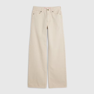 Cream High Waisted Relaxed Straight Leg Jeans