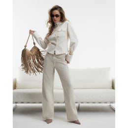 Cream High Waisted Relaxed Straight Leg Jeans