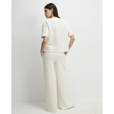 Cream Jacquard Texture Wide Leg Trousers
