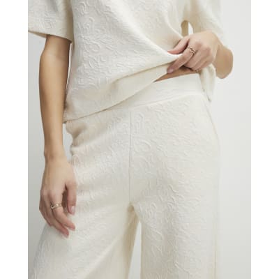 Cream Jacquard Texture Wide Leg Trousers