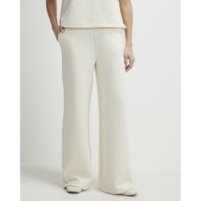 Cream Jacquard Texture Wide Leg Trousers