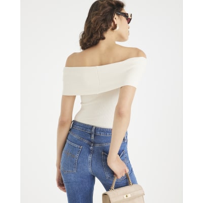 Cream Knit Bardot Top