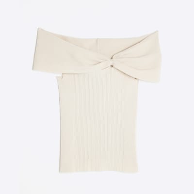 Cream Knit Bardot Top