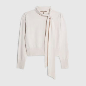 Cream Knit Neck Bow Tie Knit top