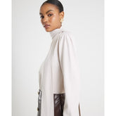 Cream Knit Neck Bow Tie Knit top