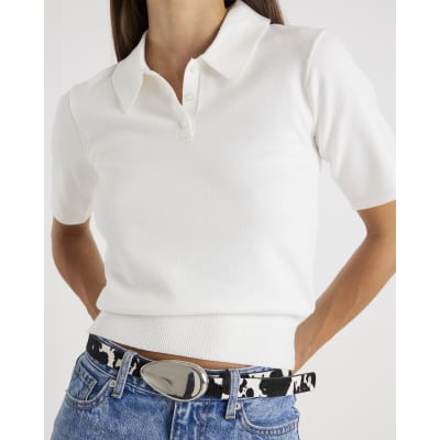 Cream Knit Polo Shirt