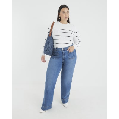 Cream Knit Striped Long sleeve Top