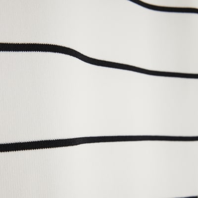 Cream Knit Striped Long sleeve Top