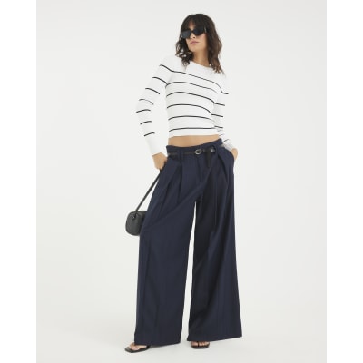 Cream Knit Striped Long sleeve Top