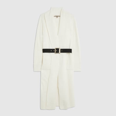 Cream Knitted Belted Maxi Cardigan