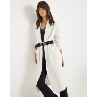 Cream Knitted Belted Maxi Cardigan