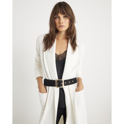 Cream Knitted Belted Maxi Cardigan