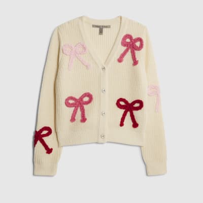 Cream Knitted Bow Cardigan