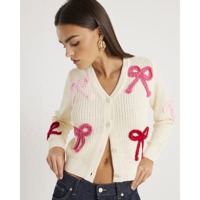 Cream Knitted Bow Cardigan