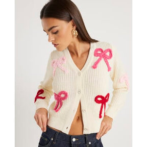 Cream Knitted Bow Cardigan