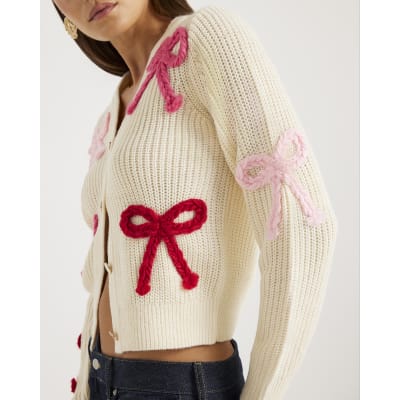 Cream Knitted Bow Cardigan