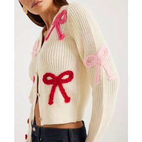 Cream Knitted Bow Cardigan
