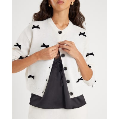 Cream Knitted Bow Detail Loungewear Set