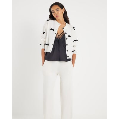 Cream Knitted Bow Detail Loungewear Set