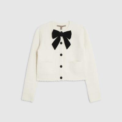 Cream Knitted Bow Front Cardigan