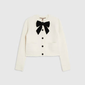 Cream Knitted Bow Front Cardigan