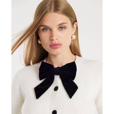 Cream Knitted Bow Front Cardigan