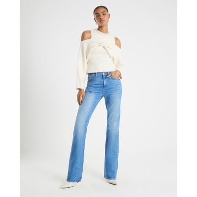 Cream Knitted Cut Out Shoulder Bow Top