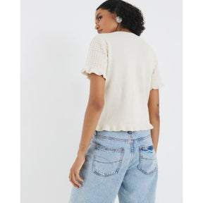 Cream Knitted Frill Short Sleeve Cardigan