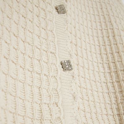 Cream Knitted Frill Short Sleeve Cardigan