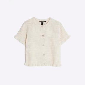 Cream Knitted Frill Short Sleeve Cardigan